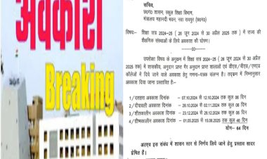 महानदी भवन नवा रायपुर ने शिक्षा सत्र 2024-25 (26 जून 2024 से 30 अप्रैल 2025) के लिए राज्य की शैक्षणिक संस्थाओं के लिए अवकाश की घोषण